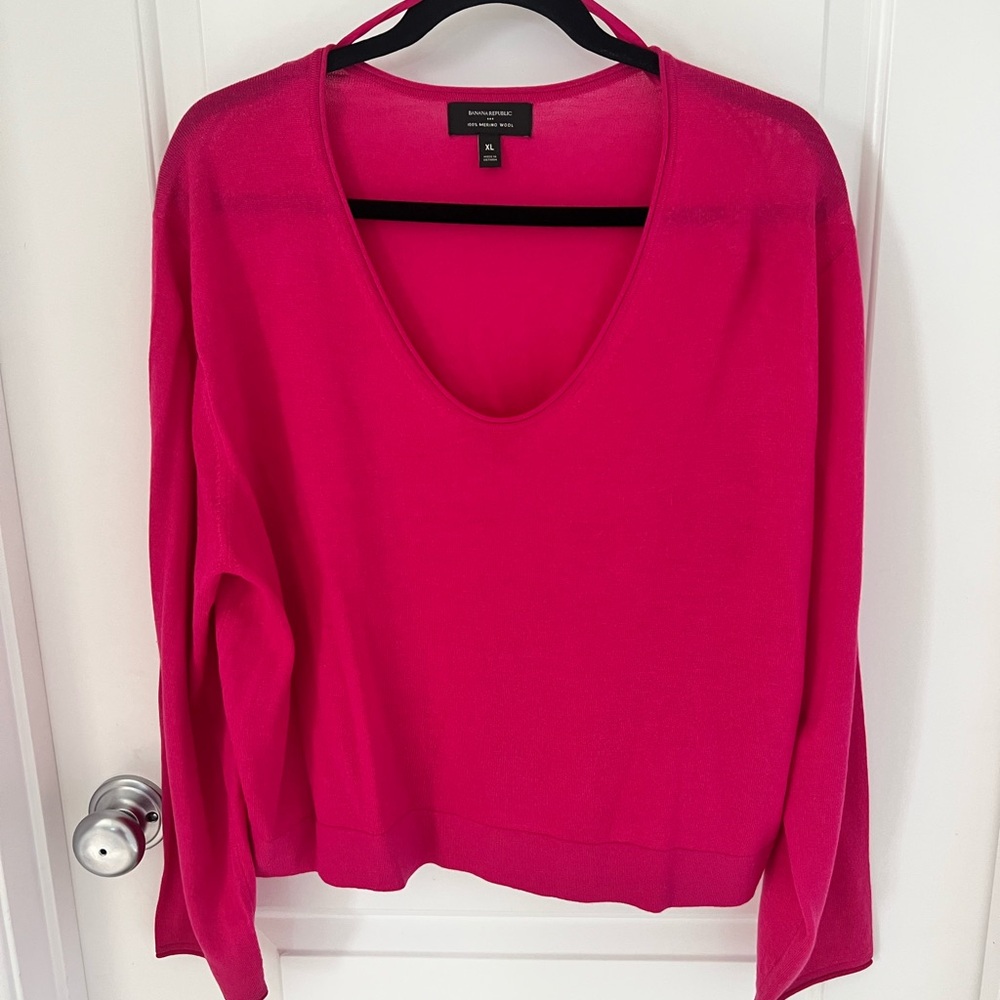 Banana Republic Factory Bright Pink Merino Wool Sweater XL Lightweight
